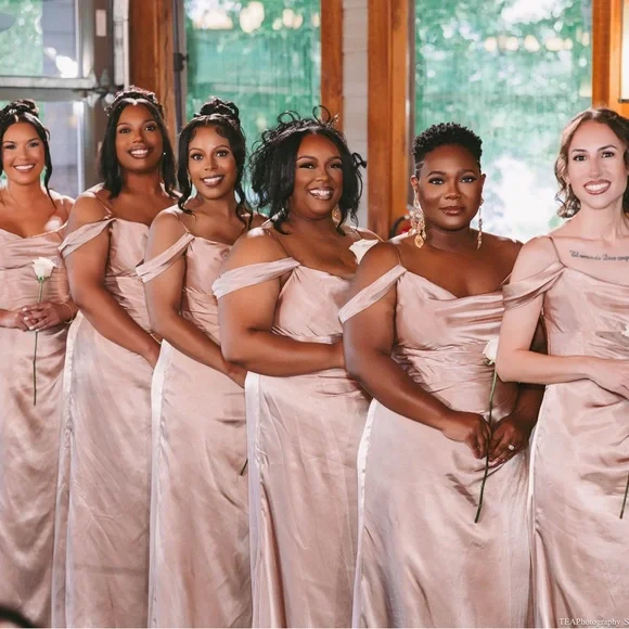 David's Bridal | Dresses | Davids Bridal Pink And Gold Offshoulder Gown |  Poshmark